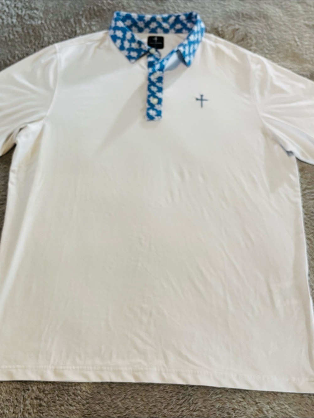 Crossed Tees White Golf Polo with Blue Floral Trim - Picture 2 of 6